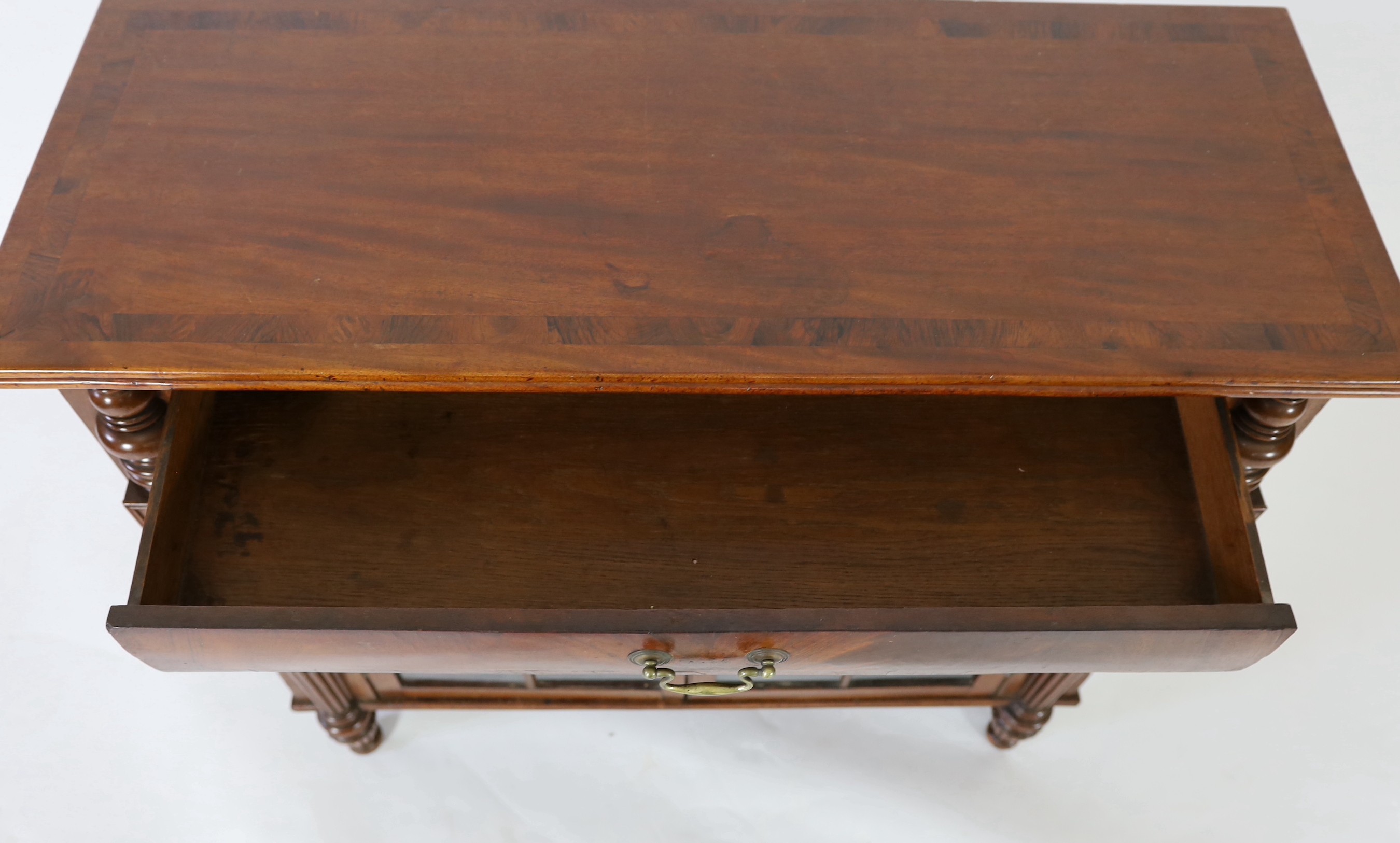 A George IV rosewood banded mahogany side cabinet, in the manner of Gillows, width 102cm, depth 40cm, height 93cm